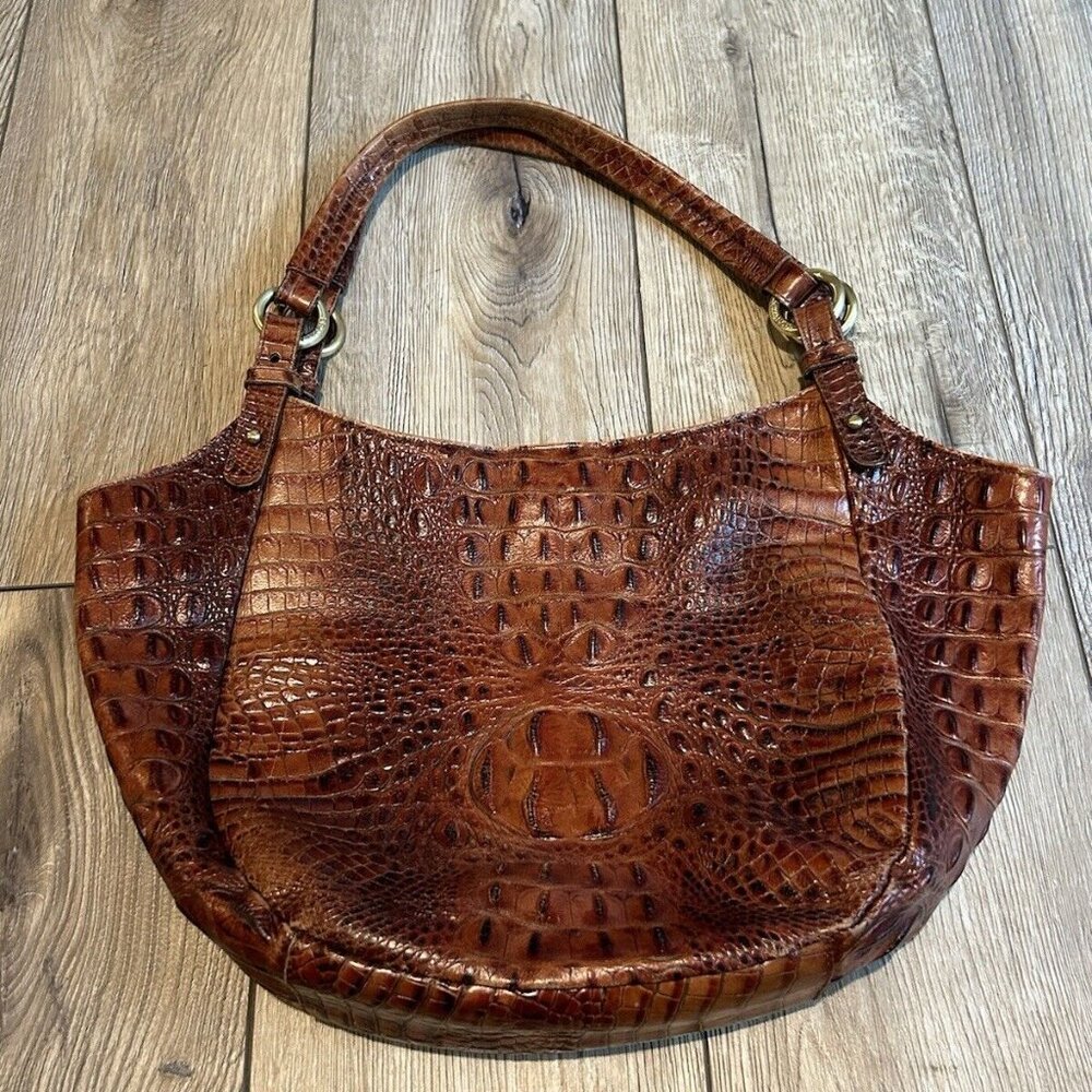 Brahmin Pecan Jacqueline Melbourne Croc Embossed Hobo Bag, XL, EUC